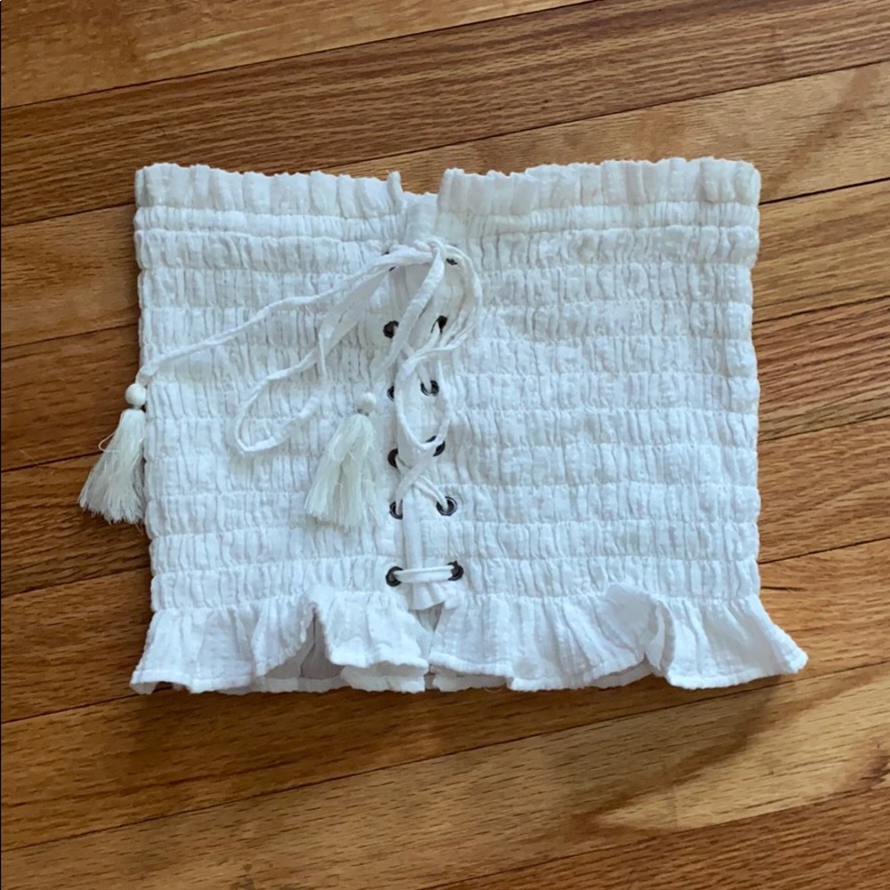 American eagle lace up smocked tube top